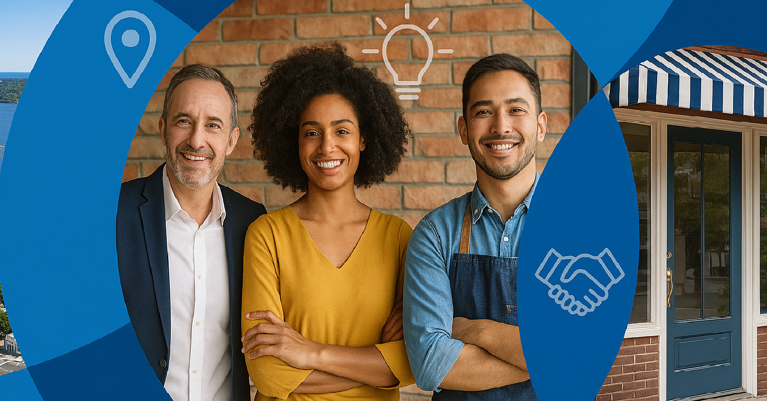 how_to_start_a_business_Connecticut smiling business owners near storefront