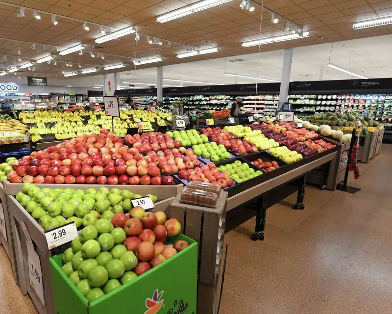 produce section at a grocery store